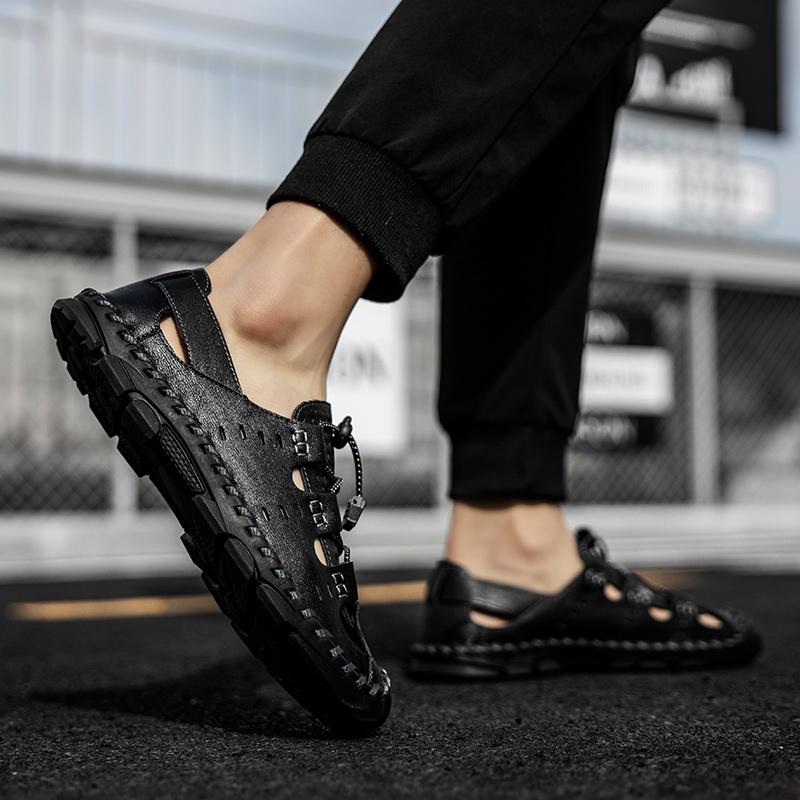 Cei mai noi sandale de vară pentru bărbați, pantofi casual de modă pentru bărbați, design respirabil de marcă, mocasini de plajă, piele naturală, lucrați manual, mărimi mari 38-47