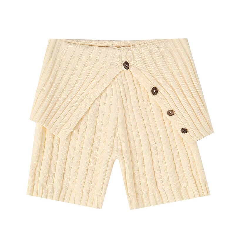 

Frankies Bikini American Style Sexy Cable Stitch Knitting Cardigan Silm Flip Collar Vest Long Pants Suit Beige shorts M