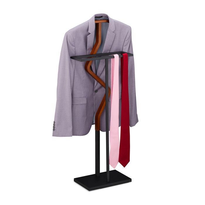 Relaxdays Valet, Pour Costume & Pantalon, Mélange Bois-métal, Chambre À Coucher, Portant, 113x46,5x34 Cm, Marron/noir