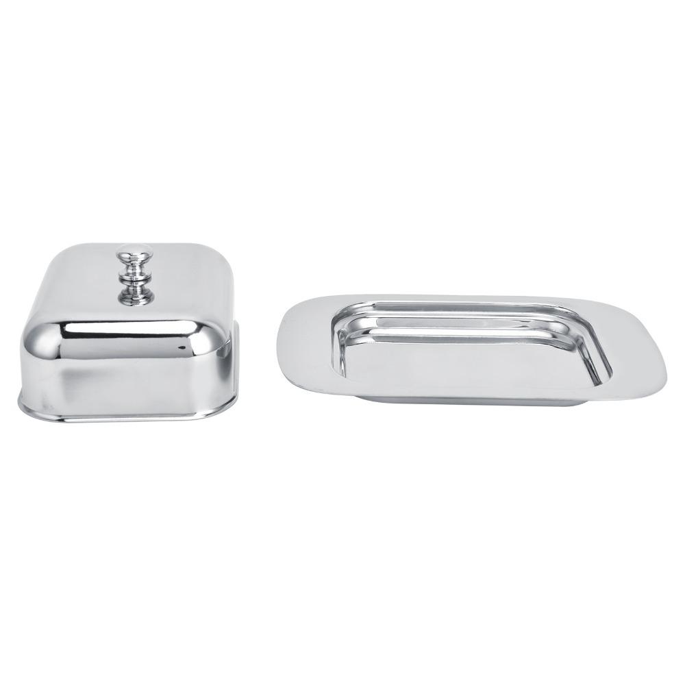 Stainless Steel Cheese Box Container With Cover Handle Metal Cheese Tray Daily Dessert Serving