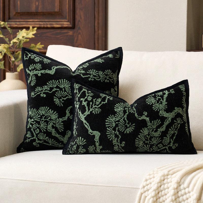 Chenille Green Plant Abstract Cushion Cover (Pillow Insert Not Included) - Luxury Sofa Decor & Gift Option.