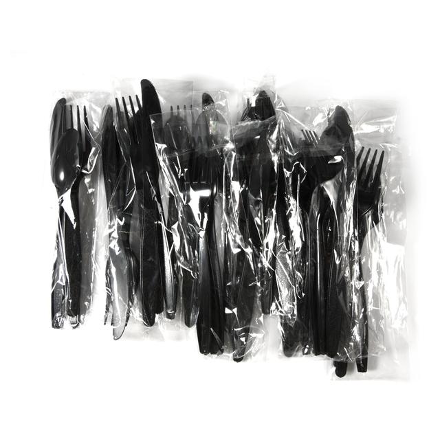 

20 шт. в упаковке, черные пластиковые кухонные принадлежности из полипропилена, нож, ложка, вилка, одноразовые столовые приборы, принадлежности для дня рождения, барбекю, вечеринки