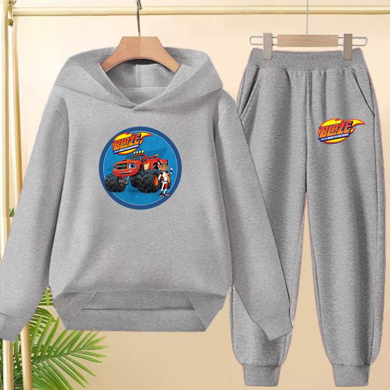 Student Uniform, Hooded Sweatshirt + Long Pants Set, Cartoon Car Pattern, 3 To 13-year-old Boys' and Girls' Sportswear,loose Set
