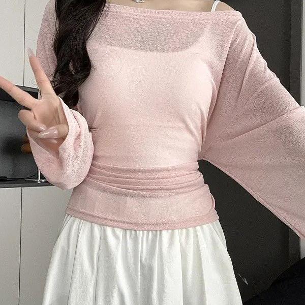 Pink Sheer Tie-Up Women's Summer Cover-Up – Loose, Lightweight, Sun-Protection Top