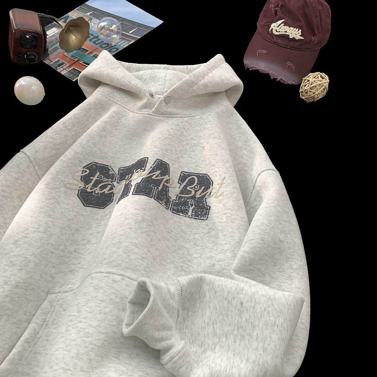 

Letter Hooded Sweatshirt for Men, Loose Pullover Top, Versatile Jacket XXL