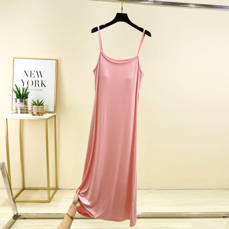 

Модальный сарафан на бретелях с нагрудником Женский летний домашний наряд Однотонное платье без рукавов Большого размера Свободный Облегающий Базовый ночной наряд Long: Pink L (Recommendation 57.50 kg-70.00 kg