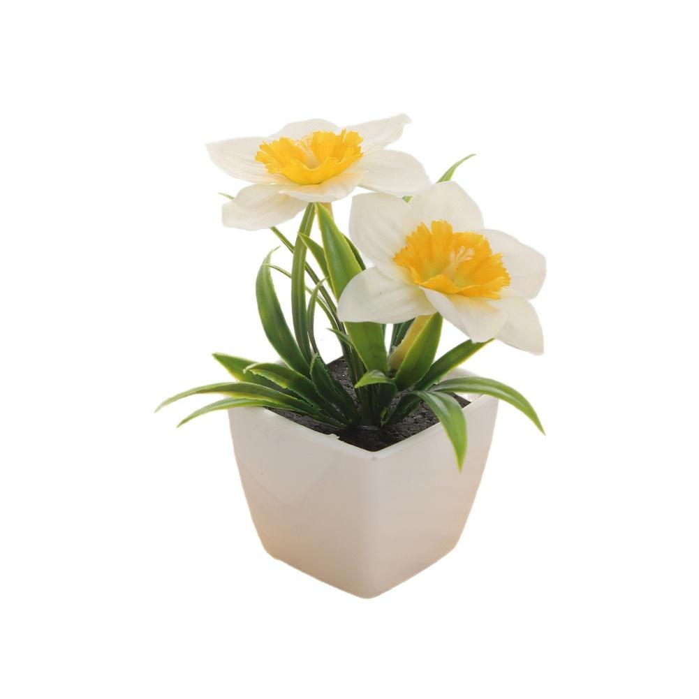 Artificial Narcissus Flower in Pot for Home Office Desk Decor Nordic Style Plastic Potted Plant No Water Needed