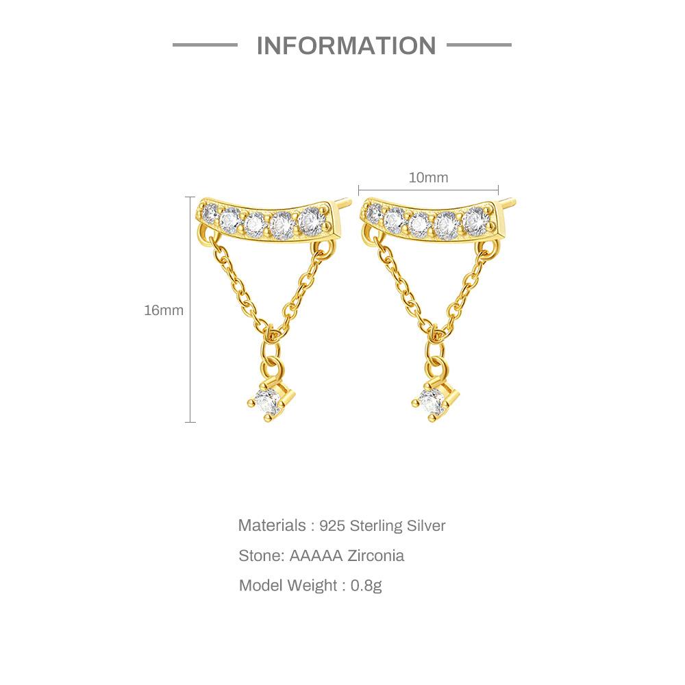 Fashion S925 Sterling Silver Creative Single Row Diamond Chain Fringed Stud Earrings