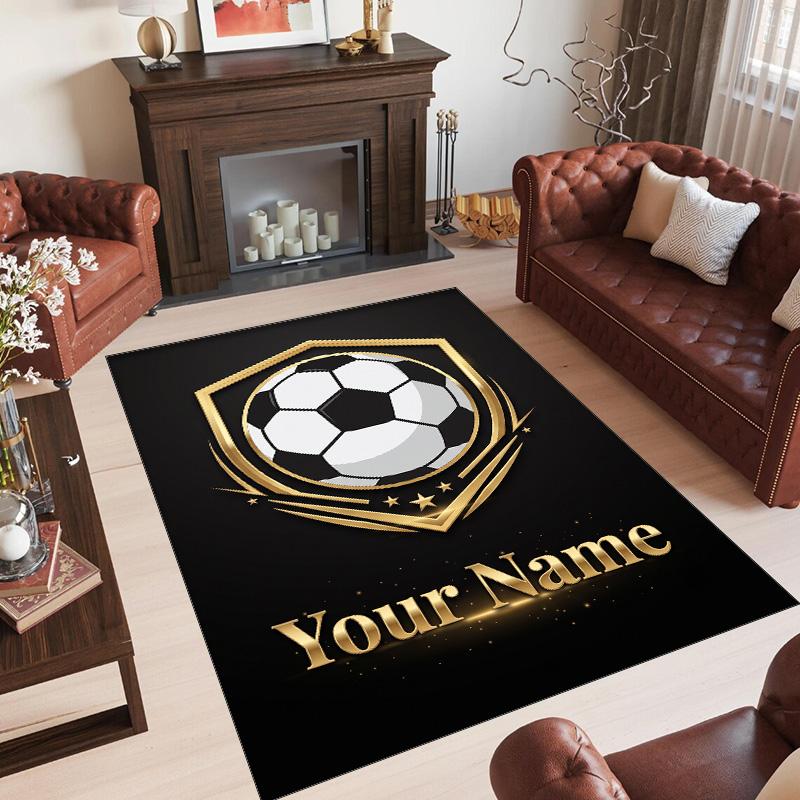 Soccer Theme Crystal Velvet Floor Rug Personalized Custom Name Text Warm Carpet Home Decoration