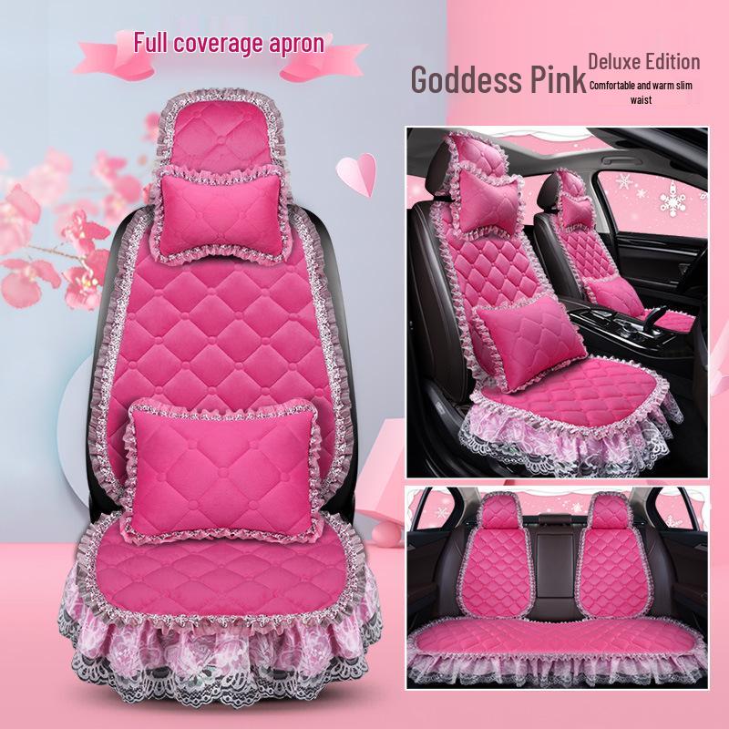 Uniwersalna antypoślizgowa pluszowa poduszka na fotel samochodowy z koronkowym wykończeniem na jesień i zimę