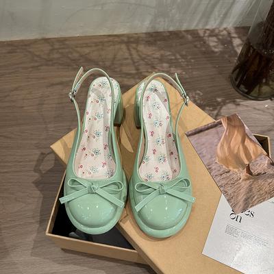 Fashion French Beautiful Baotou Sandals Women's 2025 New Summer Block Heel Single Shoes Bow Shallow Heels