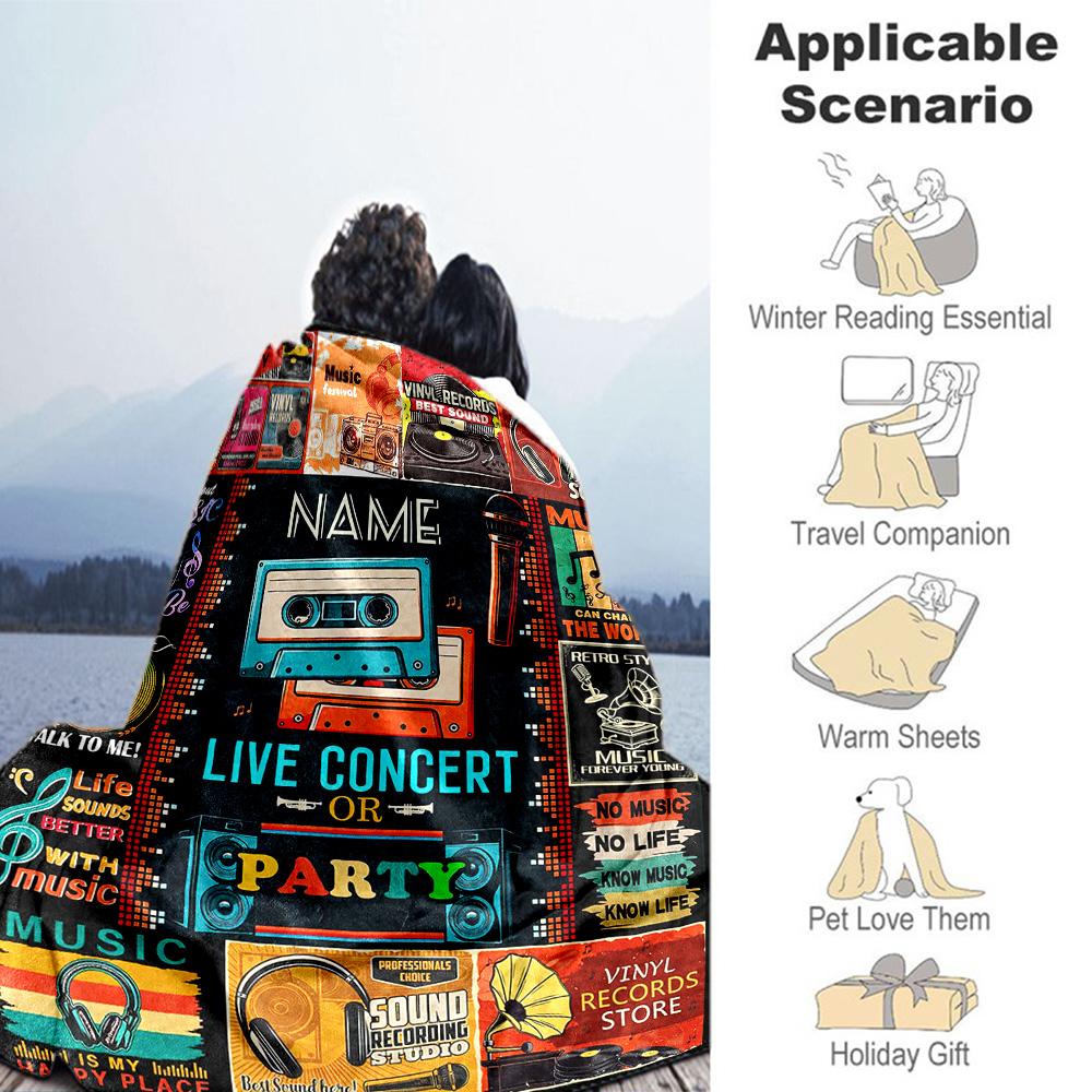 Love Music Customize Text Blanket Gift Customizable Blanket Soft Warm Cozy Versatile for Office Home Decor Chair Seaside Four Seasons Universal