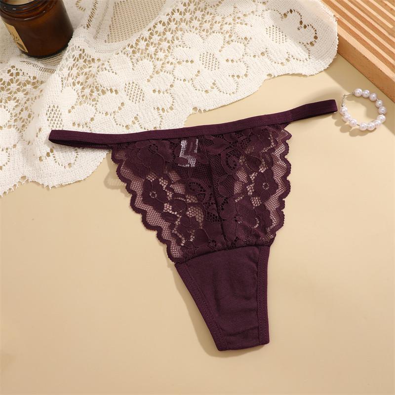 

FINETOO кружевные стринги для женщин бесшовное нижнее белье Ice Silk нижнее белье Трусики с Т-образным вырезом XL фиолетовый