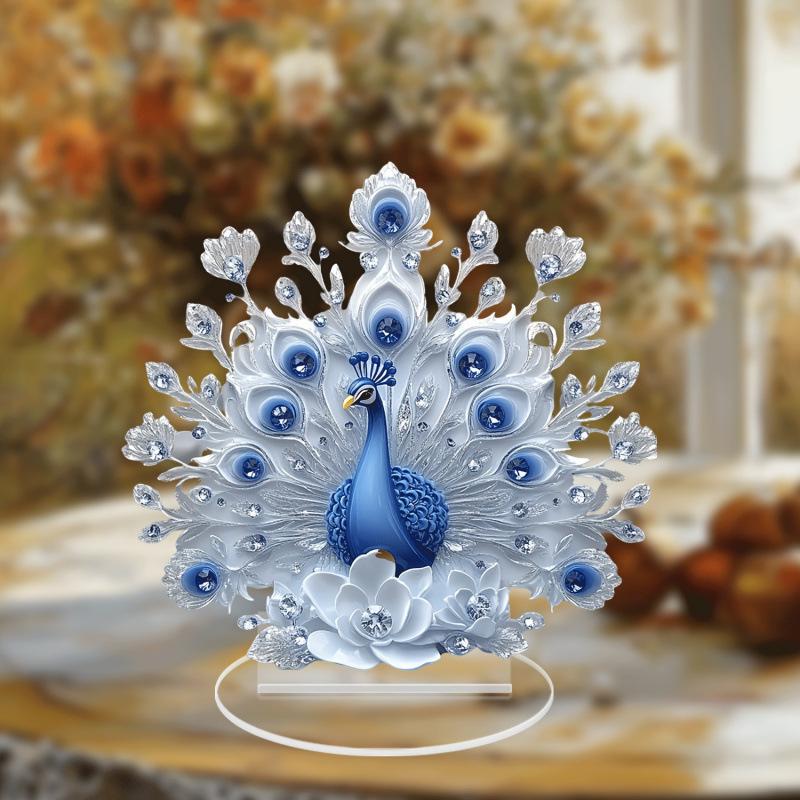 1PC animal series white and blue peacock open screen desktop ornament home living room study ornament gift character