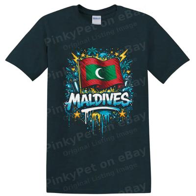 Maldives Flag T Shirt Tropical Island Splash Art Travel Souvenir Graphic Tee