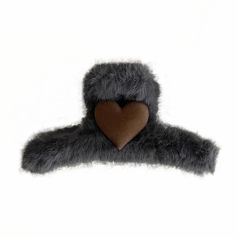 Extragroßer Plüsch-Herz-Klammerclip - Hochwertiges flauschiges Herbst-/Winter-Haaraccessoire für Damen