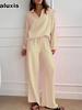 Elegant Women's Casual Loose Set Women Long Sleeve Top + Drawstring Pants Outfit Autumn Winter Two Piece Suit