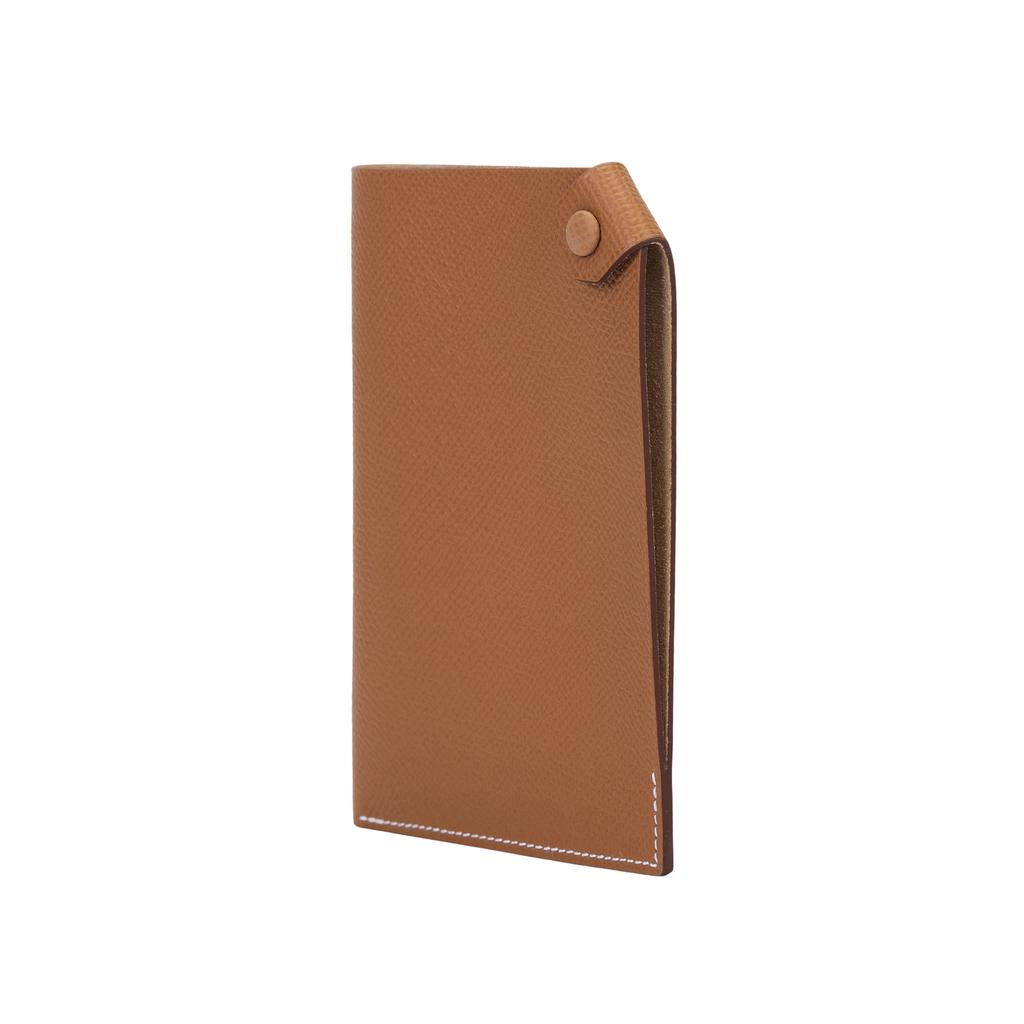 Hermes Tarmac Palladium Plated Snap Leather Passport Holder Card Case Women Card Holder Gold Brown H057946CK37