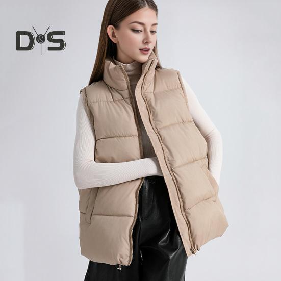 Women Winter Waistcoat Stand Collar Thick Sleeveless Padded Outerwear with Pockets Zipper Closure Mid Length Outdoor Coat