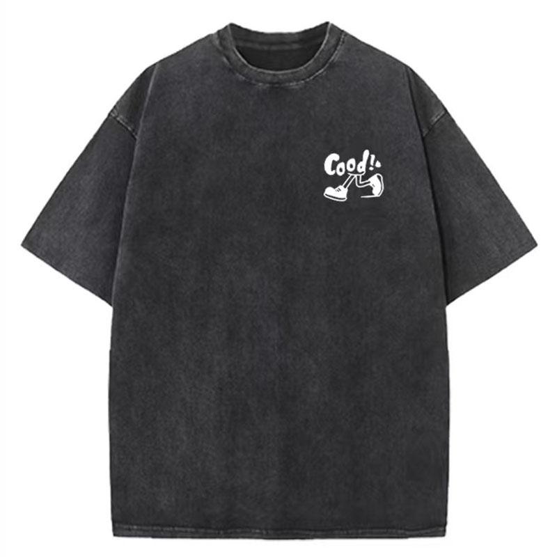 Unisex Sommer kurzärmlig g Gewicht gewaschen Retro Laufen Sport Muster Baumwollstoff reine Baumwolle locker T-Shirt