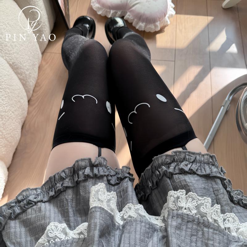 Japanese Subculture Personality Abi Stockings Suspenders Integrated Knee Socks Jk Cute Print Sexy Stockings Black
