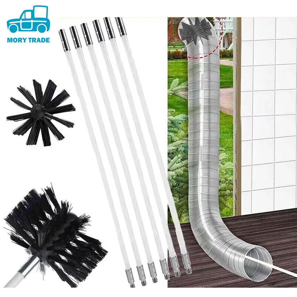 MORYTRADE Chimney Sweep Brush, Pipe Cleaning, Gutter Cleaning, Up To 3.6m, 10cm, 15cm Head, 360cm, White
