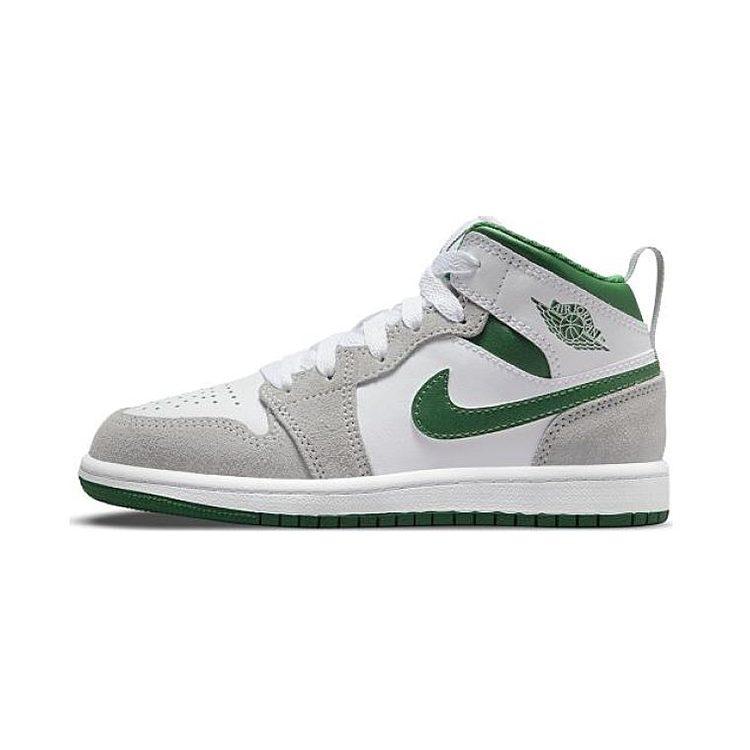 Jordan Air Jordan 1 Mid BP Scarpe da Basket Mid top per Bambini Bianco Grigio Verde Bambini di Età 3-7 Anni DC7249-103