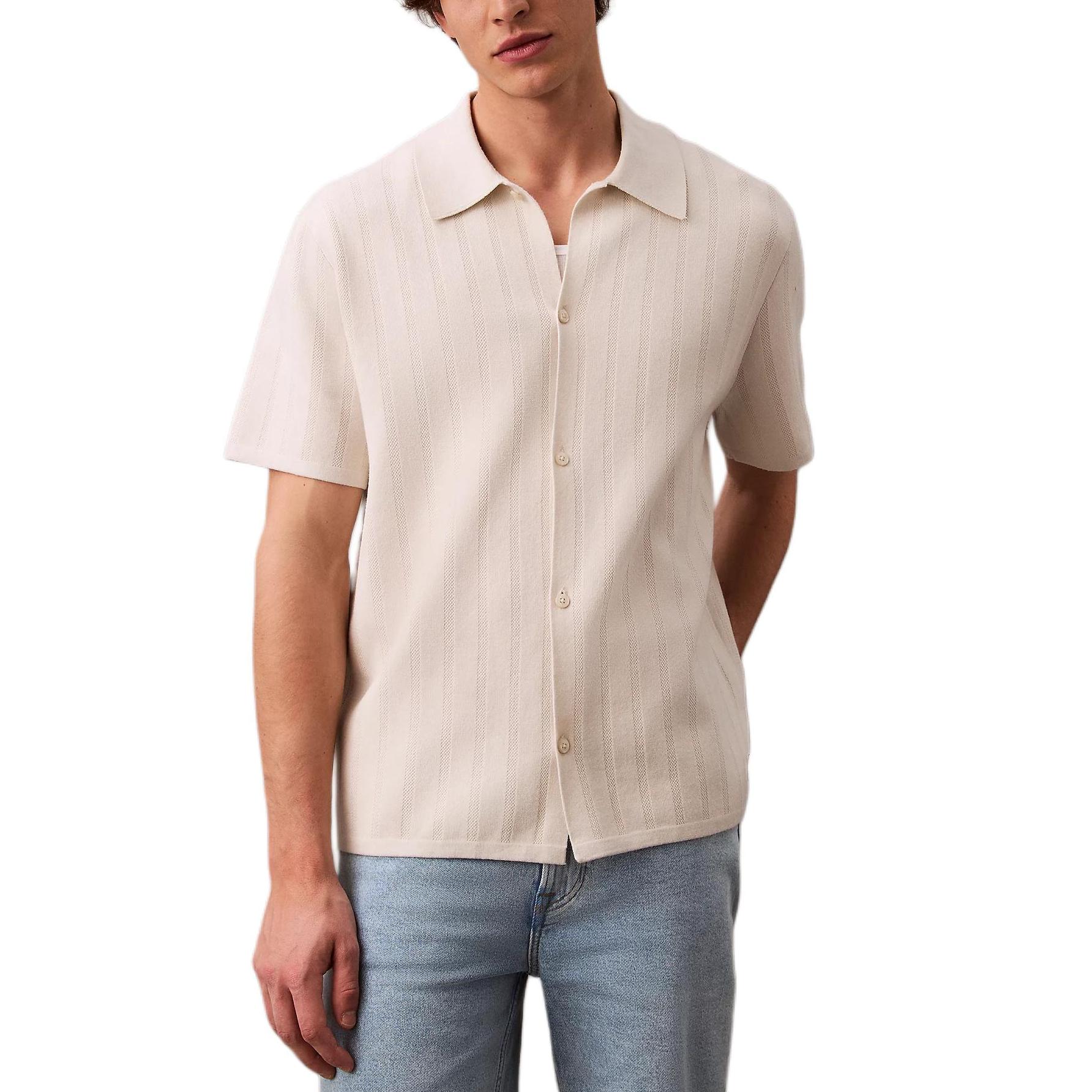

Calvin Klein Casual Solid Color Jacquard Mesh Button Down Short Sleeve Shirt Men Shirts Beige LV04LB318G-CJH M
