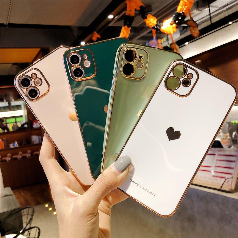 Phone Case For Iphone 14 13 12 11 Pro Max Xr X Xs Max 14pro Max 11 Pro Electroplated Love Heart Painted Soft Tpu Case Cover