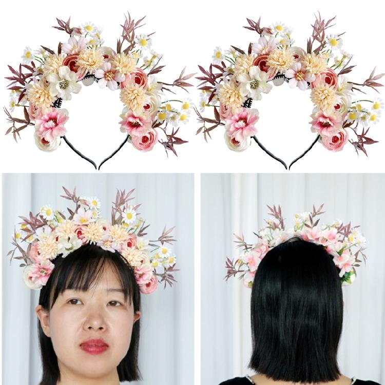 Colorful Silk Flower Crowns Accessory Delicate Handmade Floral Hair Accessory Fabric Flower Headband for Daily Use
