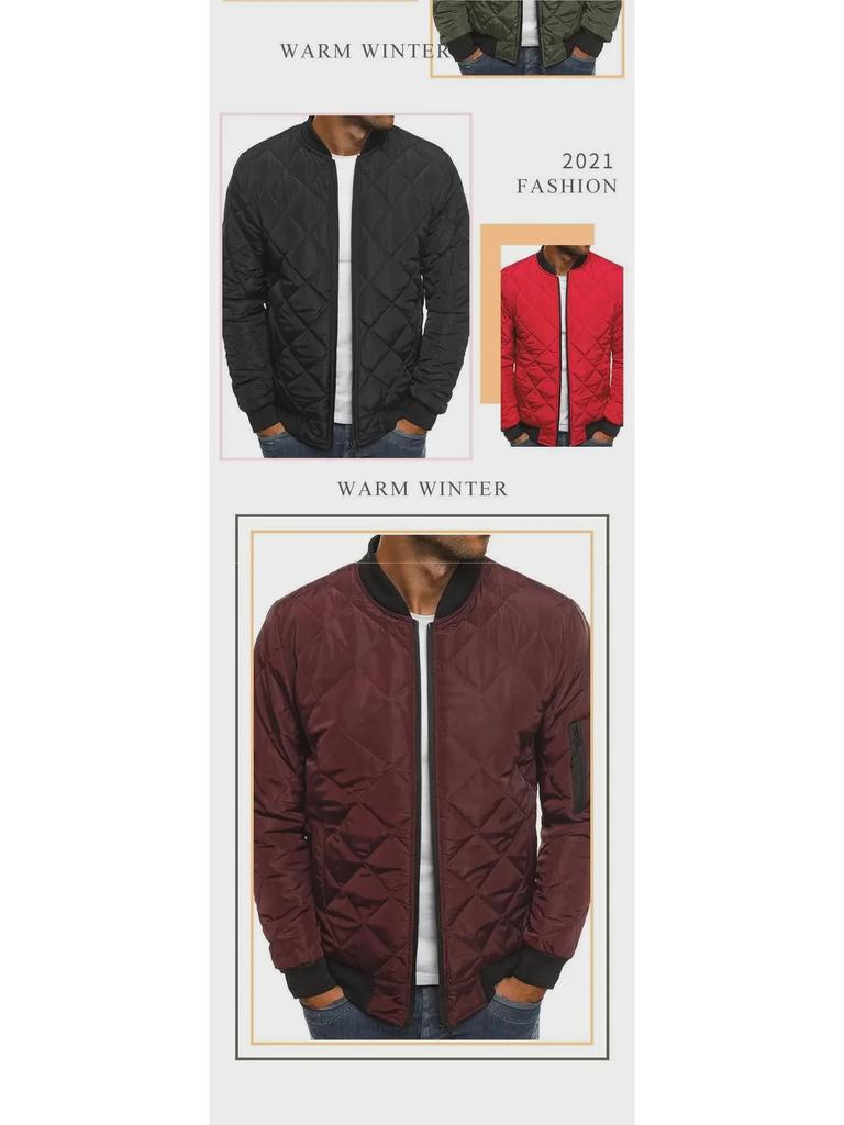Men's Solid Color Quilted Cotton Jacket with Stand Collar - 2023 Winter Edition