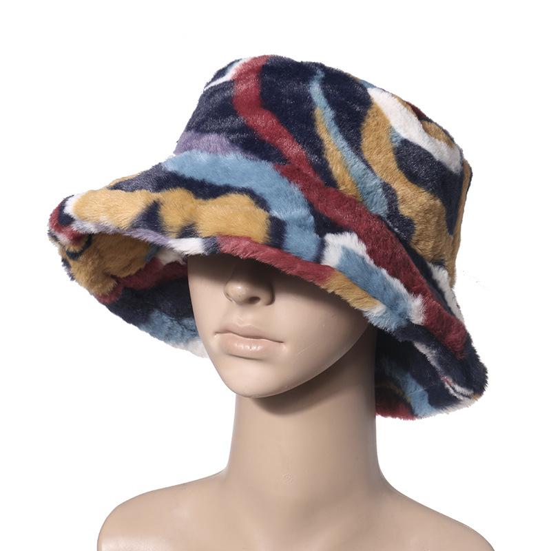eBay European and American tide colorful graffiti color printing plush hat thermal hat bucket hat women winter