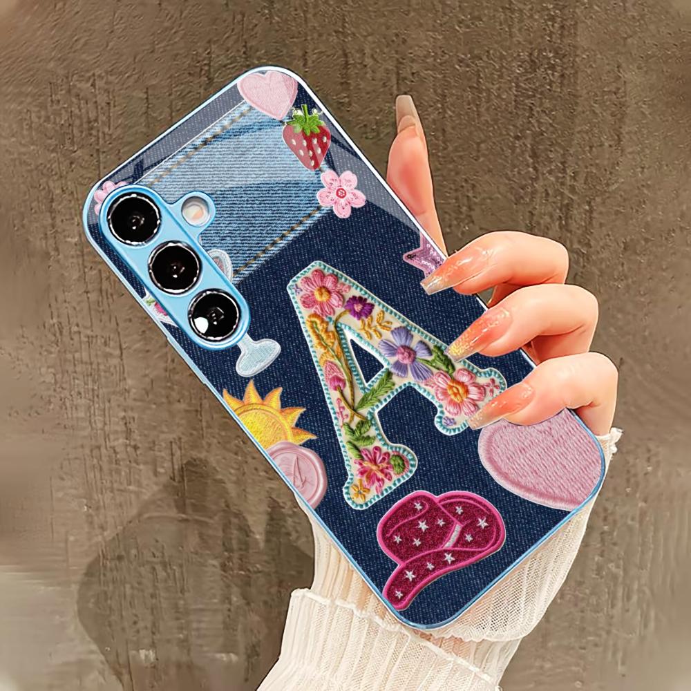 Gemustertes Buchstaben-A-Handyhülle für Samsung Galaxy S26 S25 S24 S23 S22 FE Ultra Plus Eingebautes Glasgefühl Nackte Maschine Männer Frauen