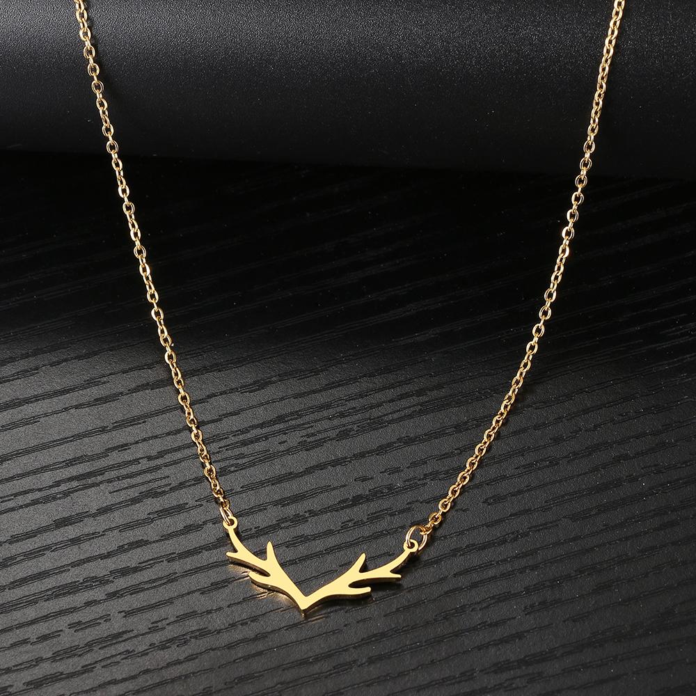 Stainless Steel Necklaces Exquisite Antlers Pendant Chain Choker Charm Fashion Necklace For Women Jewelry Christmas Party Gift