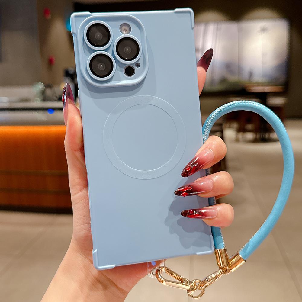 Für Magsafe Handyhülle Leder Handgelenkschlaufe Lanyard Für iPhone 16 15 14 13 Pro Max Magnetisches Kabelloses Laden Stoßfest Weiche Hülle