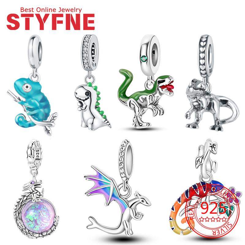 Authentic Original Copper Metal Dinosaur Chameleon Dragon Charm Bead Components Bead Components Compatible With Bracelet High Quality Fine Jewelry