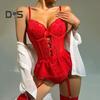 Women Sexy Deep V Sling Bodysuit See Through Heart Lace High Elasticity Romper Solid Color Shaping One Piece Underwear with Underwire
