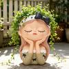 Resin Fairy Flowerpot Nordic Style Bonsai Vase Girl Statue Girl Face Planter Pot  Balcony