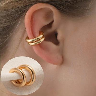 Vintage Simple Fake Piercing Metal Gold Color Ear Clips Asymmetry Round Clip Earrings for Women Fashion Heart Jewellery Gift