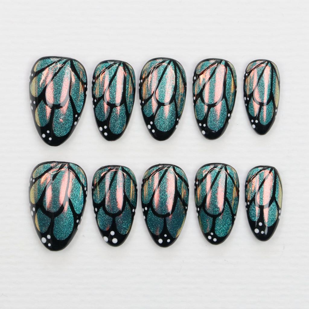 10Pcs 3D Beautiful Handmade Manicure Press On Nails, Acrylic Fake Handpainted Flowers Custom Design Adhesive Nail File Set