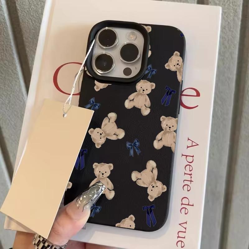 

Cute Little Bear Bow Pattern Lychee Phone Case for Samsung S25 S24 S23 S22 S21 S20 Note20 FE Ultra Plus 5G Silicone Cover S21 5G