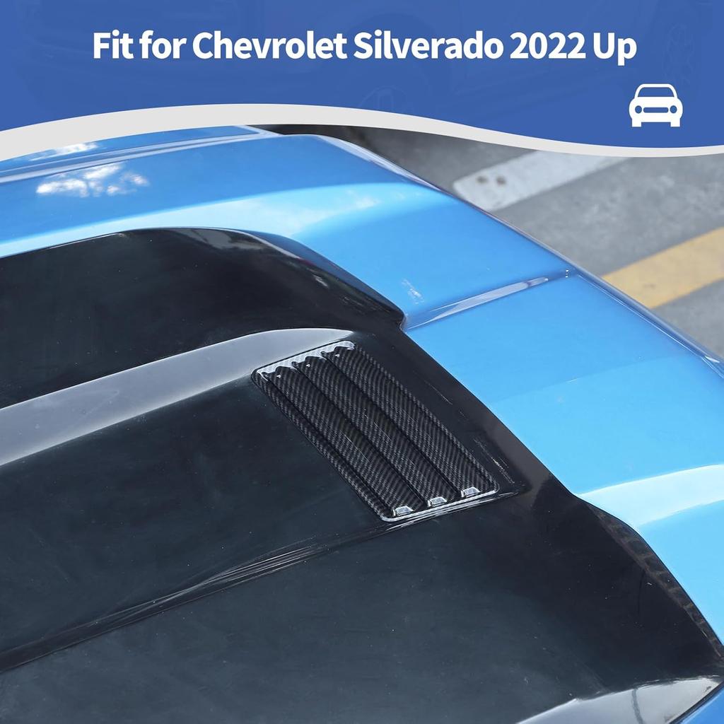 for Silverado Hood Scoops Trim Cover Decal Carbon Fiber for Chevrolet Silverado 2022-Present Black Carbon Fiber Exterior Accessories