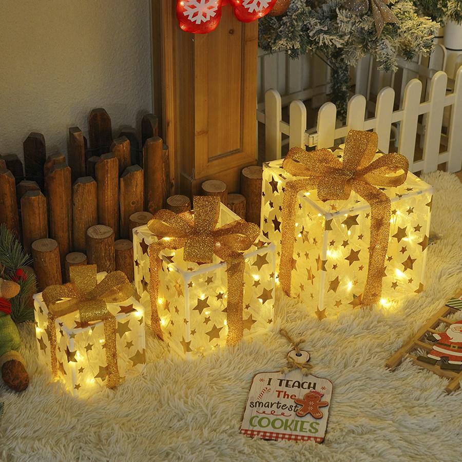 New Christmas gift box light three piece set, star LED light string, holiday party colorful lights, decorative atmosphere lights