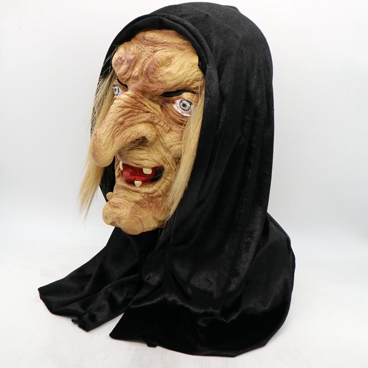 Scary Old Woman Mask Halloween cosplay Funny witch headgear for haunted house scene costume props Long-nosed old witch