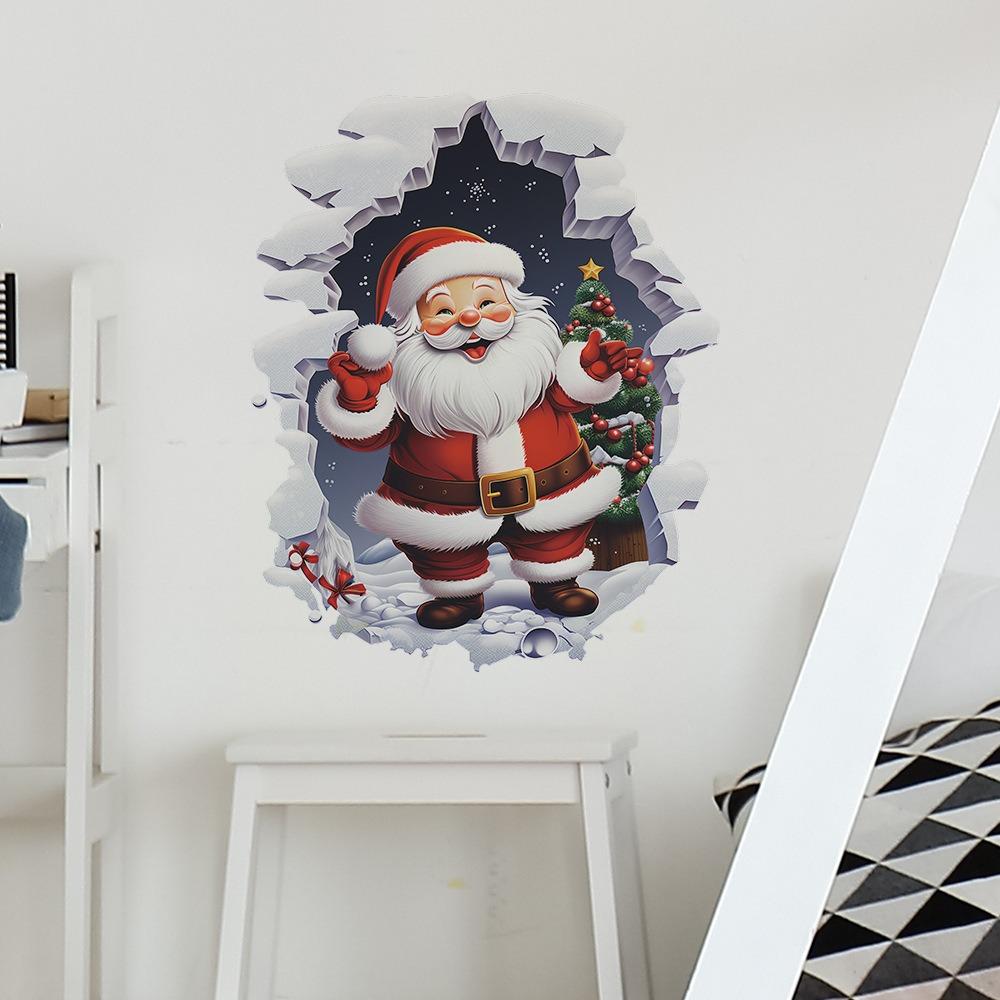 Christmas Wall Stickers Self Adhesive Santa Decals for Living Room Bedroom Porch Home PVC Waterproof Holiday