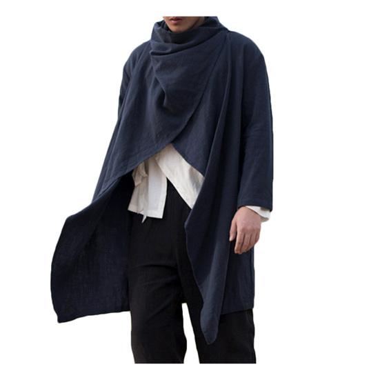 Men Spring Summer Gothic Punk Long Sleeve Cape Ruffle Shawl Midi Cardigan Coat
