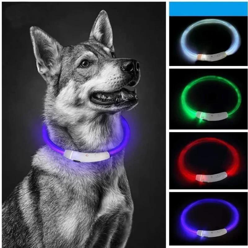 LED Dog Collar USB Rechargeable Glowing Pet Dog Collar for Night Safety Fashion Light Up Collar for Small Medium Large Dogs
