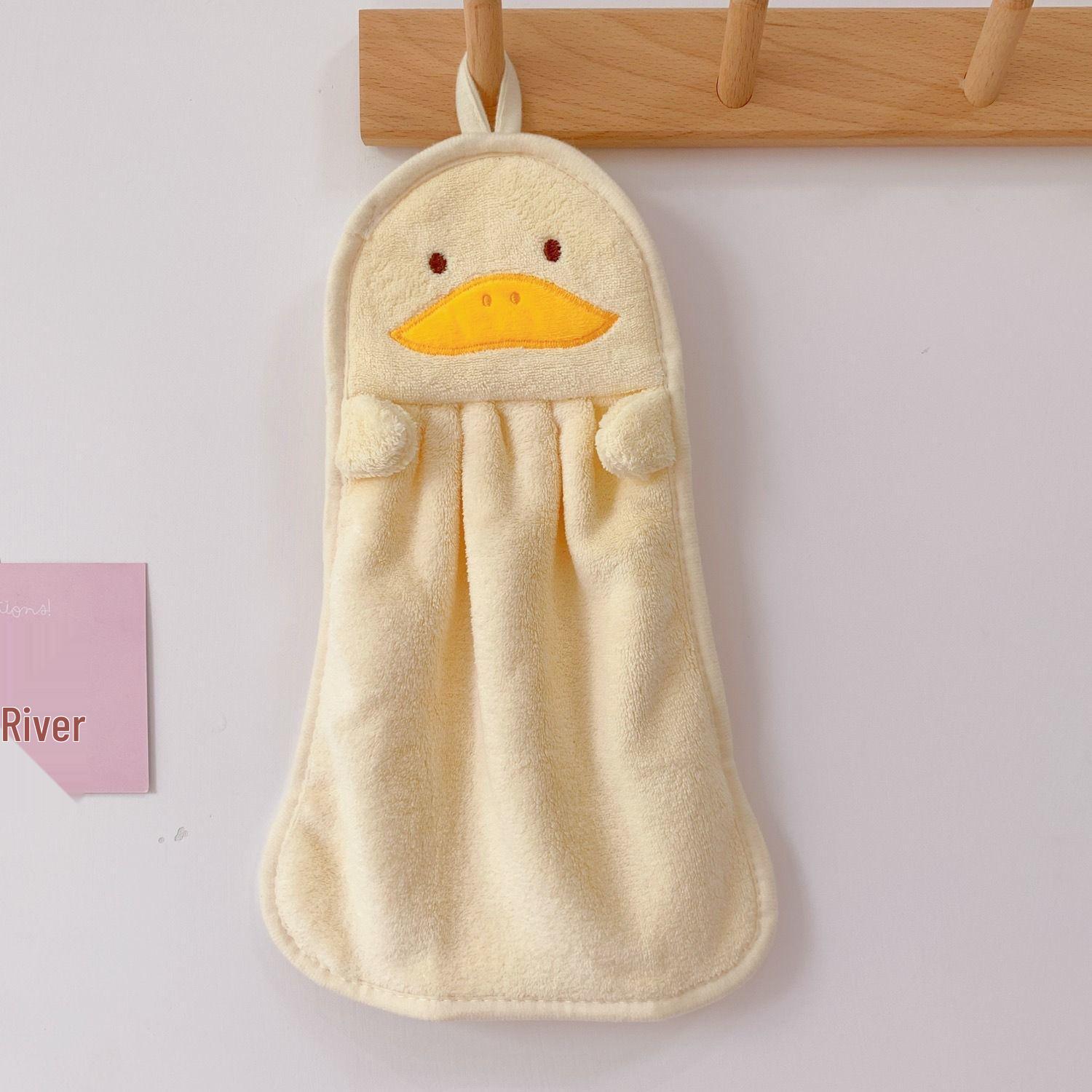 

Adorable Baby Hand Towel with Hanging Rope - Cute Yellow Duck & Penguin Design, Perfect for Kitchen or Bathroom 25x37 cm