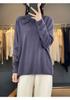 Women's Casual Rolled Hem Wool Sweater, Half-High Collar Loose Fit, Solid Color Base Layer for Autumn & Winter