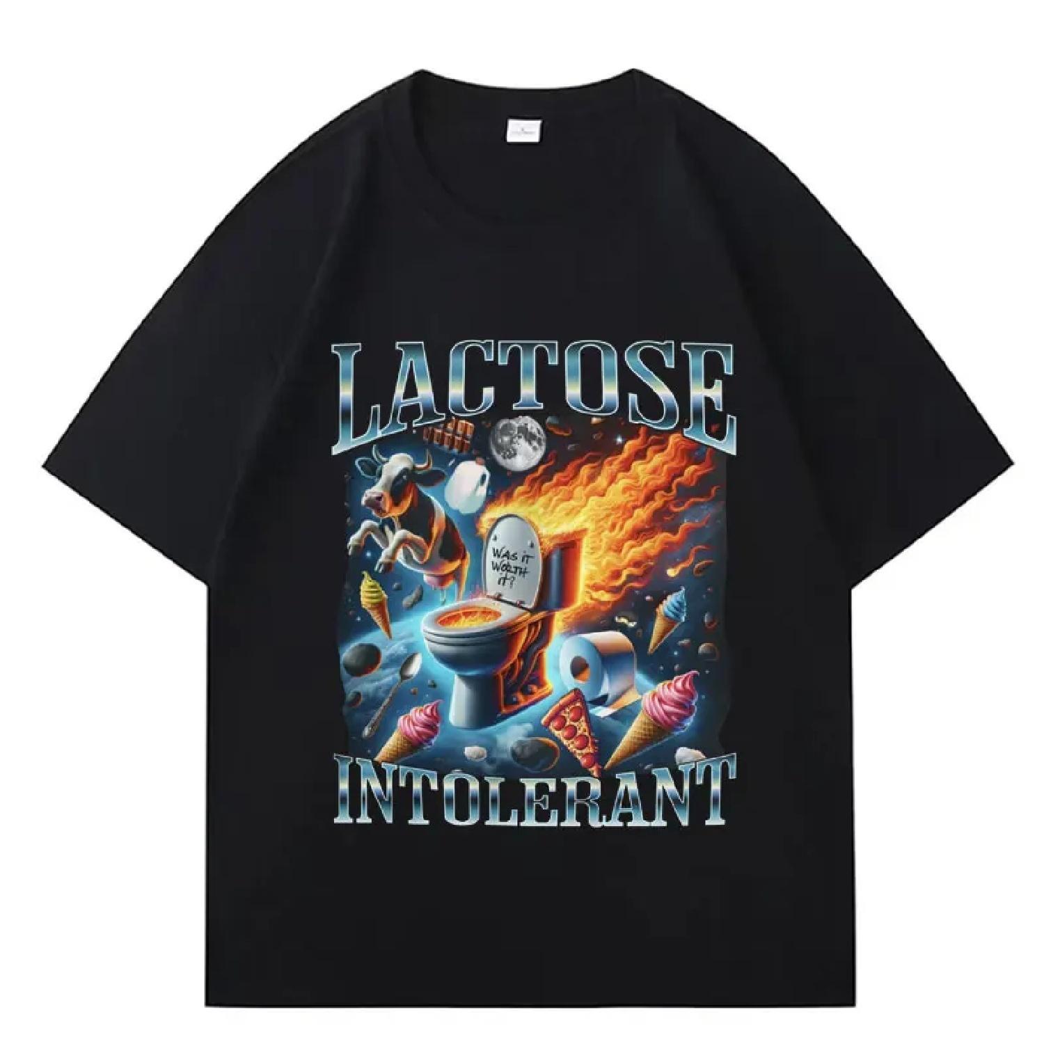 

Lactose Intolerant Funny Meme Graphic T Shirts Mens Women High Quality T-shirt Casual Cotton Pop Short Sleeve Oversized T-shirts XXXXXL чорний